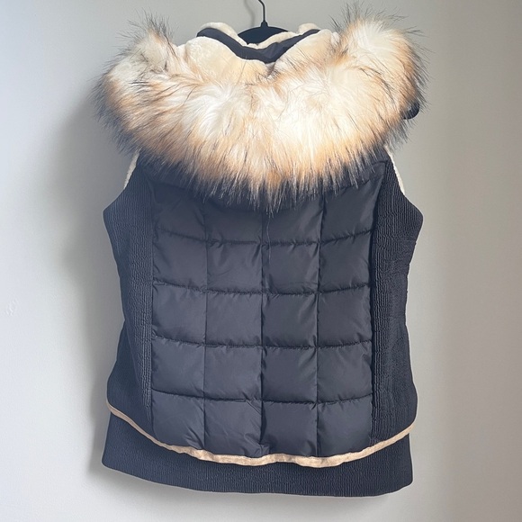 Penelope Leprevost Roger Black Glitter Quilted Puffer Vest w/ Fur trim Hood EUC - Picture 5 of 10